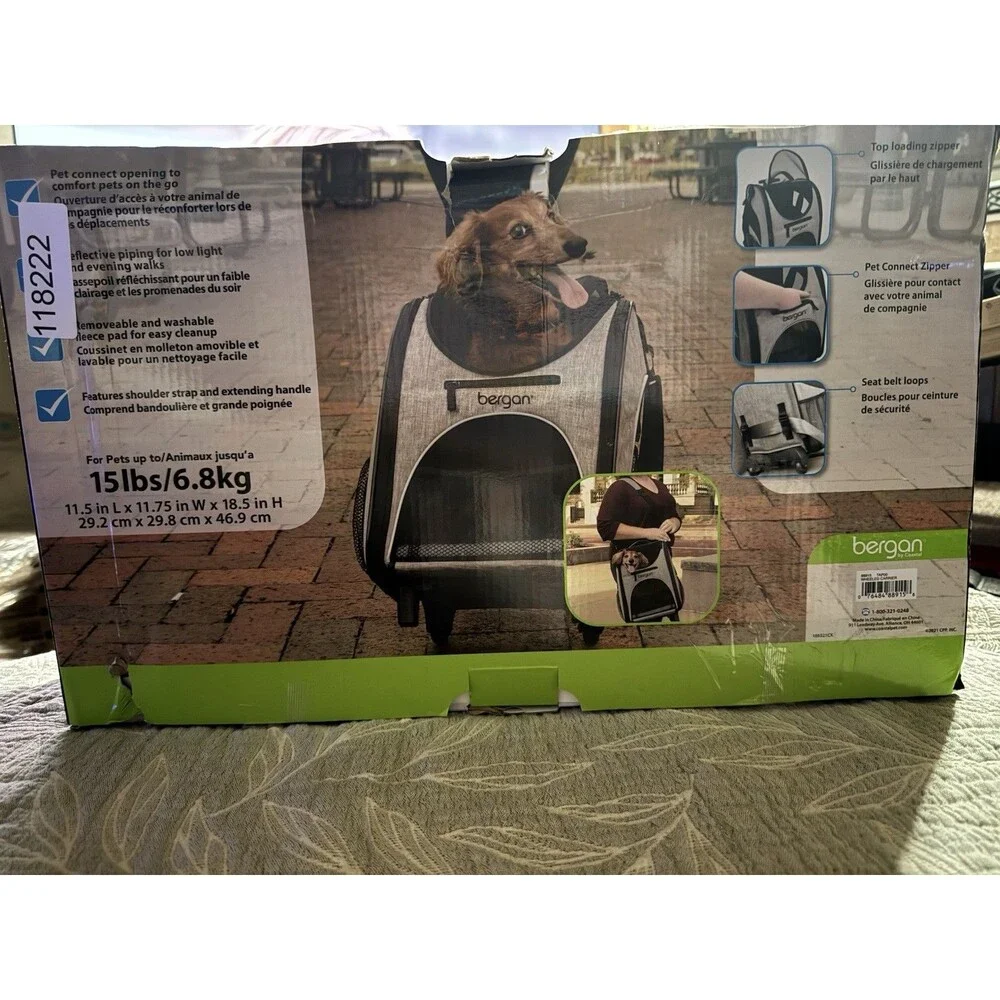 Rolling Pet Cat Dog Carrier Bergan Airline Compliant. For Pets Up To 15 Lbs.